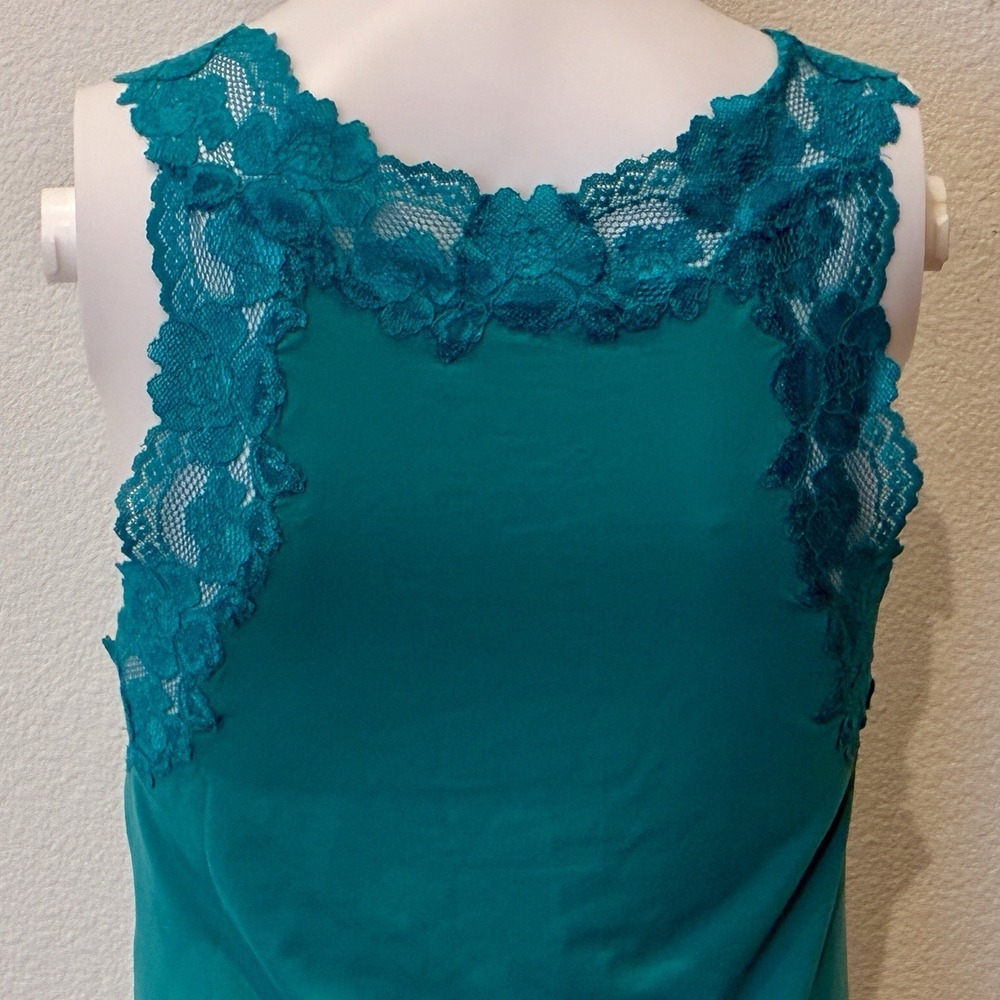 Fredericks Y2K 90s Green Lace V-neck Coquette Tank Top Size S Fairy Layer Sexy - Picture 8 of 14